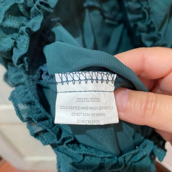 Angel Biba Emerald Green Cutout Back Long Balloon Sleeve Tiered Dress Size XS - Picture 6 of 7